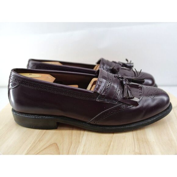Allen Edmonds Bridgeton‎ Wingtip Kiltie Tassel Loafter Shoes Leather Red Size 8 - Picture 1 of 16